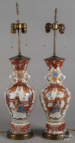 Pair of Japanese Arita porcelain table lamps, ca. 1900, 17 3/4'' h.