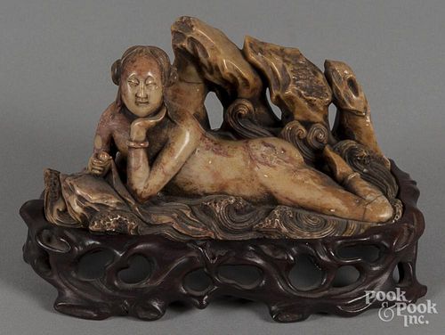 Chinese carved stone figure of a nude woman, 4 3/4'' l.