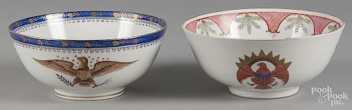 Two Chinese export style bowls with American eagle decoration, 4 1/2'' h., 10'' dia.