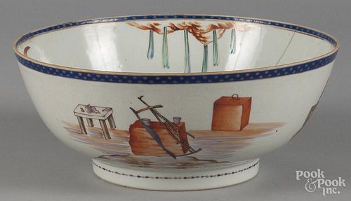 Chinese export porcelain Masonic bowl, ca. 1800, 4 3/4'' h., 11 3/8'' dia.