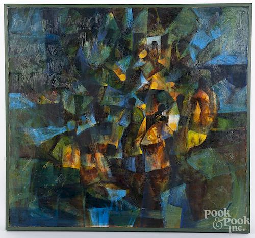 R. Miguel (Filipino 20th c.), oil on canvas abstract, signed lower right and dated '70, 50'' x 54''.