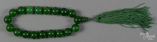 Chinese green jade beaded necklace.