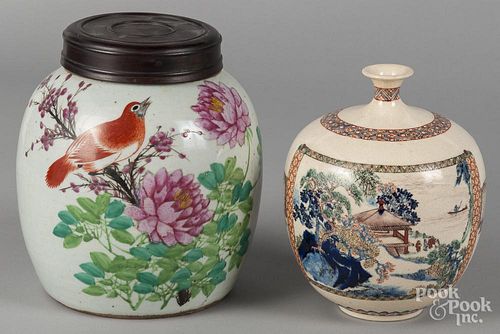 Japanese porcelain vase, 7'' h., together with a ginger jar, 7 1/4'' h.