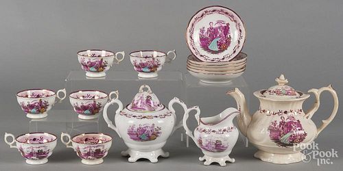 English Staffordshire lustre tea service with transfer decoration of Queen Victoria