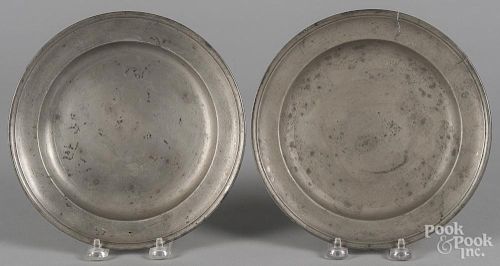Two Hartford, Connecticut pewter plates, 19th c., bearing the touch of Thomas Boardman, 8 1/2'' dia.
