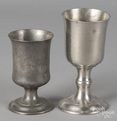 Two New England pewter chalices, 19th c., 5 1/2'' h. and 7'' h.