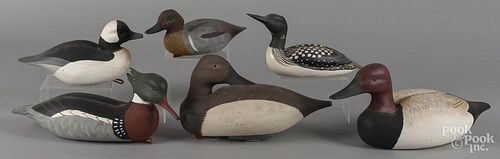 Six William Harm carved and painted duck decoys, longest - 16 1/4''.