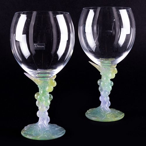 Pair of Daum Glass Goblets with Pate-de-Verre Stems