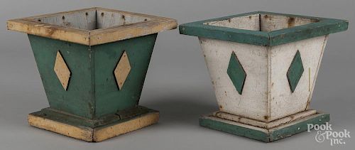 Pair of painted pine planters, early 20th c., 8 1/4'' h., 9 1/2'' w.