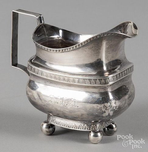 Boston coin silver creamer, early 19th c., bearing the touch of John McFarlane, 4 1/2'' h., 6.5 ozt.