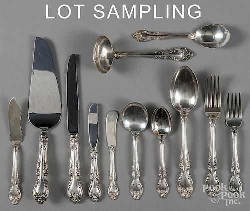 Gorham sterling silver flatware service in the Melrose pattern, eighty-seven pieces, 113 ozt.