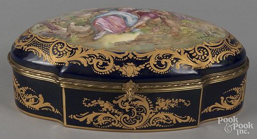 Sevres style porcelain dresser box, 5 1/4'' h., 13 1/4'' w.