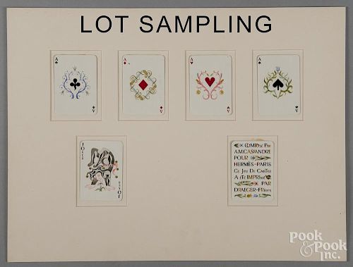 Set of playing cards, by A. M. Cassandre for Hermes, all mounted on beige matting.
