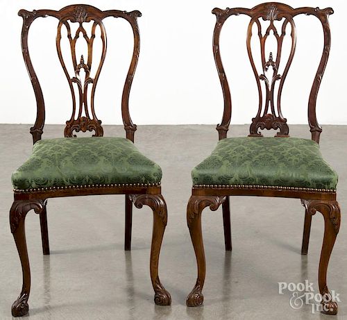 Pair of George III style carved mahogany slipper chairs, late 19th c.