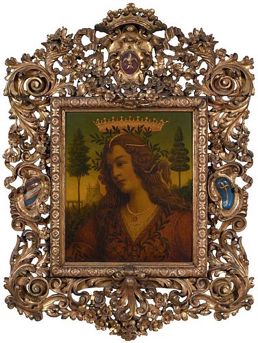 Renaissance Style Painting, Elaborate Giltwood Frame