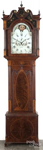 George IV inlaid mahogany tall case clock, early 19th c., with an eight-day movement