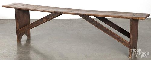 Mortised walnut bench, early 19th c., 17'' h., 71 1/2'' w.