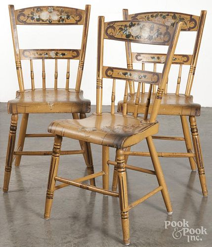 Set of six Pennsylvania painted plank seat chairs, late 19th c.
