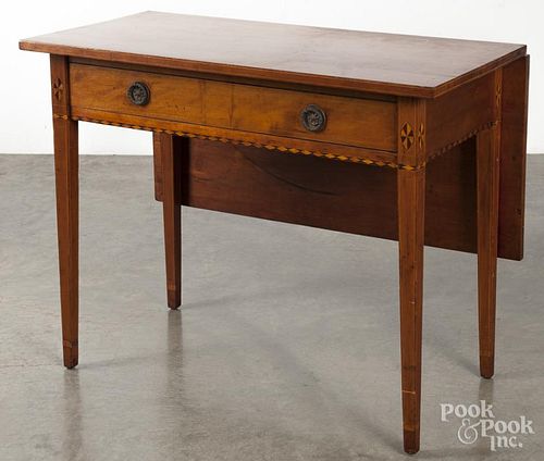 New England Federal cherry card table, early 19th c., with paterae and diamond band inlays, 29'' h.