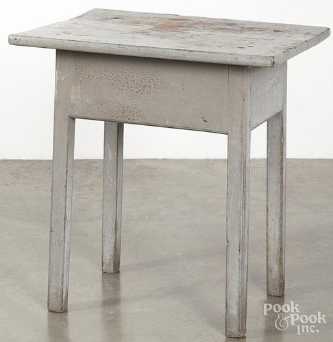Painted pine work table, 19th c., retaining an old blue/gray surface, 28'' h., 25 1/2'' w.