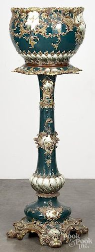 Majolica type jardinière on a stand, 54 1/4'' h.