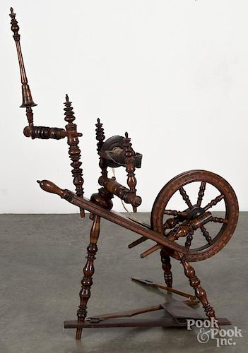 Turned and painted spinning wheel, 19th c.