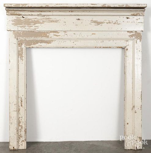 Painted pine mantel, 19th c., outside - 46'' x 42 1/2'', inside - 32 3/4'' x 32''.