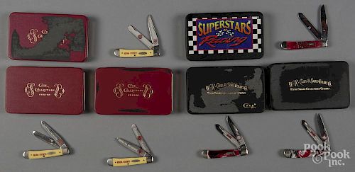 Six limited edition pocket knives by Case, to include Superstars of Racing, two Coca-Cola