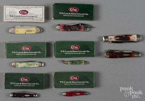 Eight Case pocket knives.