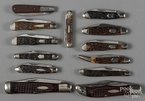 Thirteen assorted pocket and folding knives, to include Case, New York Knife Co., Crandall