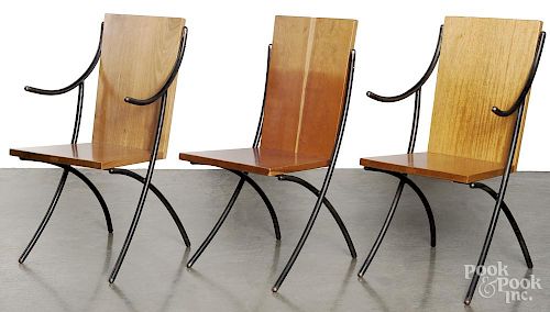 Robert Hare modernist dining table and six chairs made of mixed woods