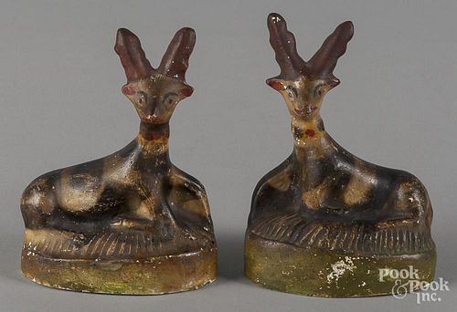 Pair of Pennsylvania chalkware stags, 19th c., 5 1/2'' h.