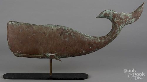 Swell-bodied copper whale weathervane, 20th c., 37'' l.