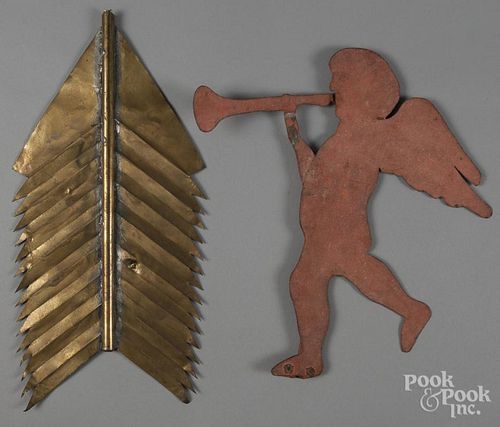 Sheet iron Gabriel weathervane, 20th c., 17'' h., together with an arrow weathervane terminal, 20'' l.