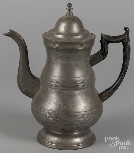 New York pewter coffee pot, 19th c., bearing the touch of Boardman & Co., 11 3/4'' h.