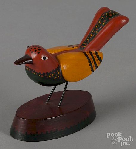 Don Noyes carved and painted bird, 3 1/4'' h., 4 3/4'' w.
