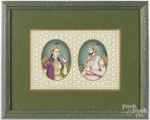 Two miniature Indian watercolor paintings, 5 3/4'' x 8 3/4'' and 6'' x 4''.