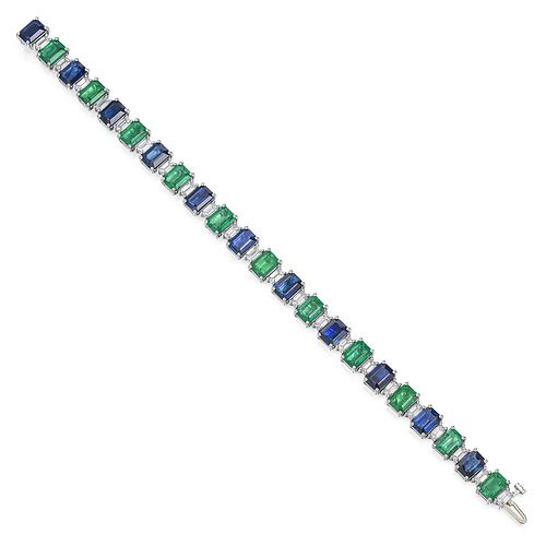 Emerald Sapphire and Diamond Line Bracelet