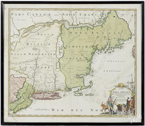 Homann engraved map of New England, Nova Anglia, image - 19 1/4'' x 22 1/2''.