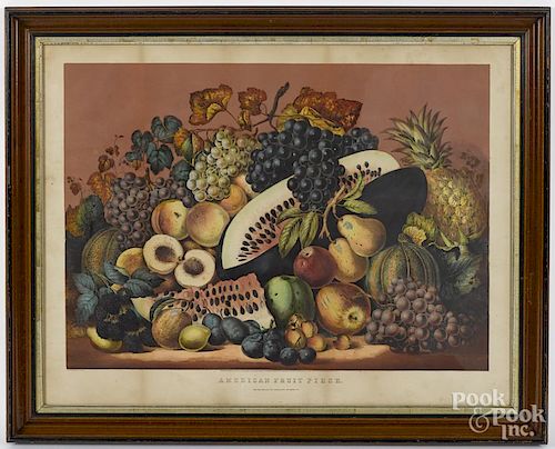 Currier and Ives color lithograph, titled American Fruit Piece, 20'' x 27 3/4''.