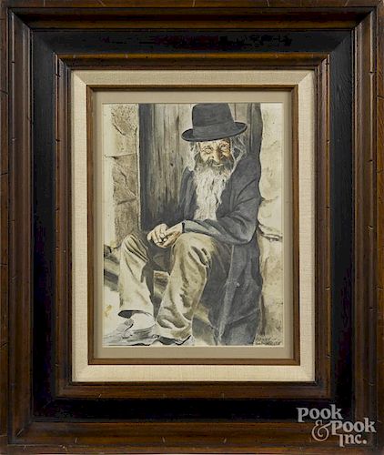 Watercolor portrait of a rabbi, signed Gabrieli and dated 1978, 10 1/2'' x 7 3/4''.