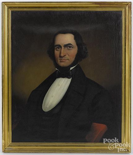 American oil on canvas portrait of a gentleman, 19th c., 30'' x 25''.