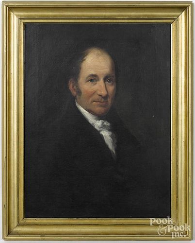 American oil on canvas portrait of a gentleman, 19th c., identified verso as Grandfather Williams