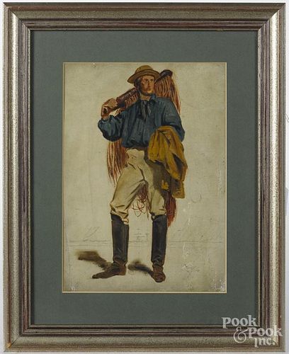 Oil on canvas illustration study of a fisherman, early 20th c., 12 3/4'' x 9''.