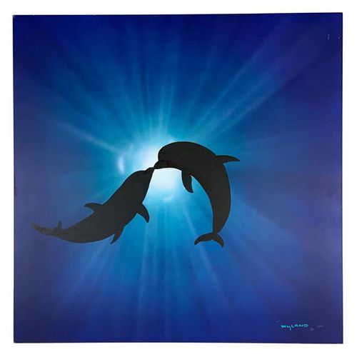 Wyland, "Shinning Seas" Hand Signed Original Painting on Board with Letter of Authenticity.