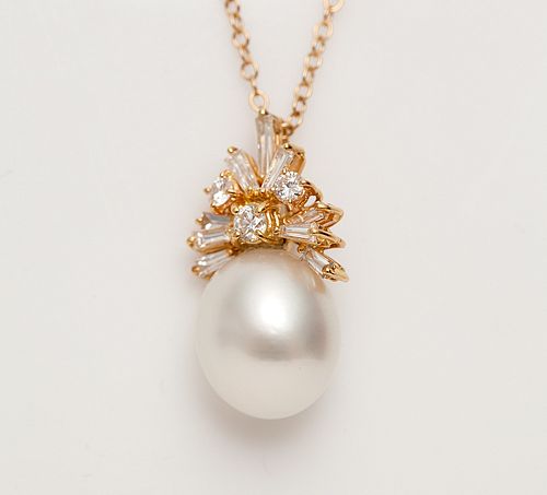 Diamond, South Sea Cultured Pearl, 14k Necklace