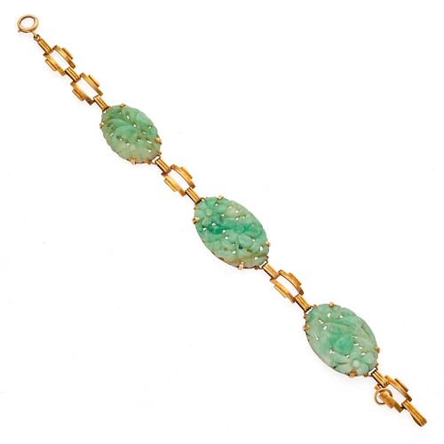 Carved Jade, 14k Yellow Gold Bracelet