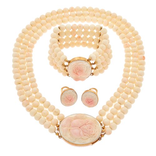 Angel Skin Coral, 18k Yellow Gold Jewelry Parure