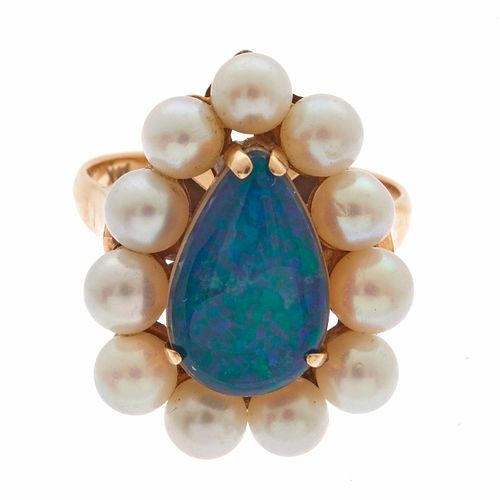Opal Doublet, Cultured Pearl, 14k Ring