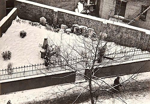 André Kertész (Hungarian/American, 1894-1985)      Snow-covered Graveyard with Pedestrians, New York